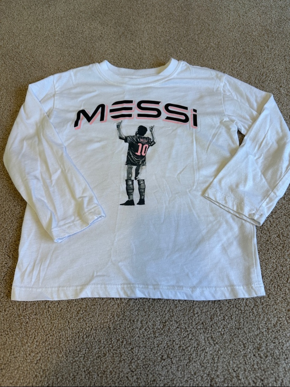 White Messi Graphic Long-Sleeve Tee for Kids